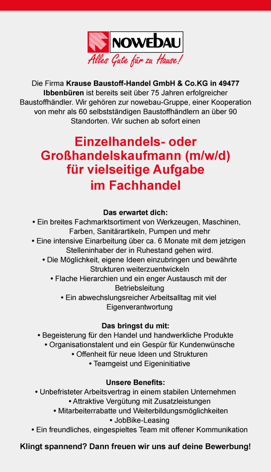 Stellenanzeige Einzelhandels- Großhandelskaufmann